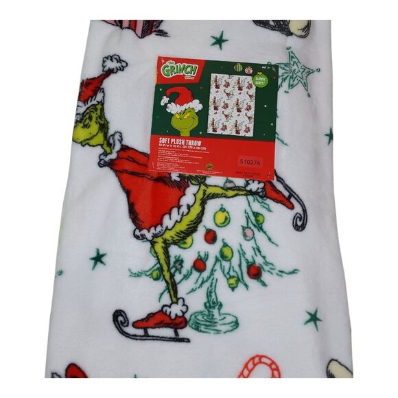 The Grinch Dr. Seuss Christmas Soft Plush Throw Blanket 50x70 Inches Candy Cane - Picture 3 of 10
